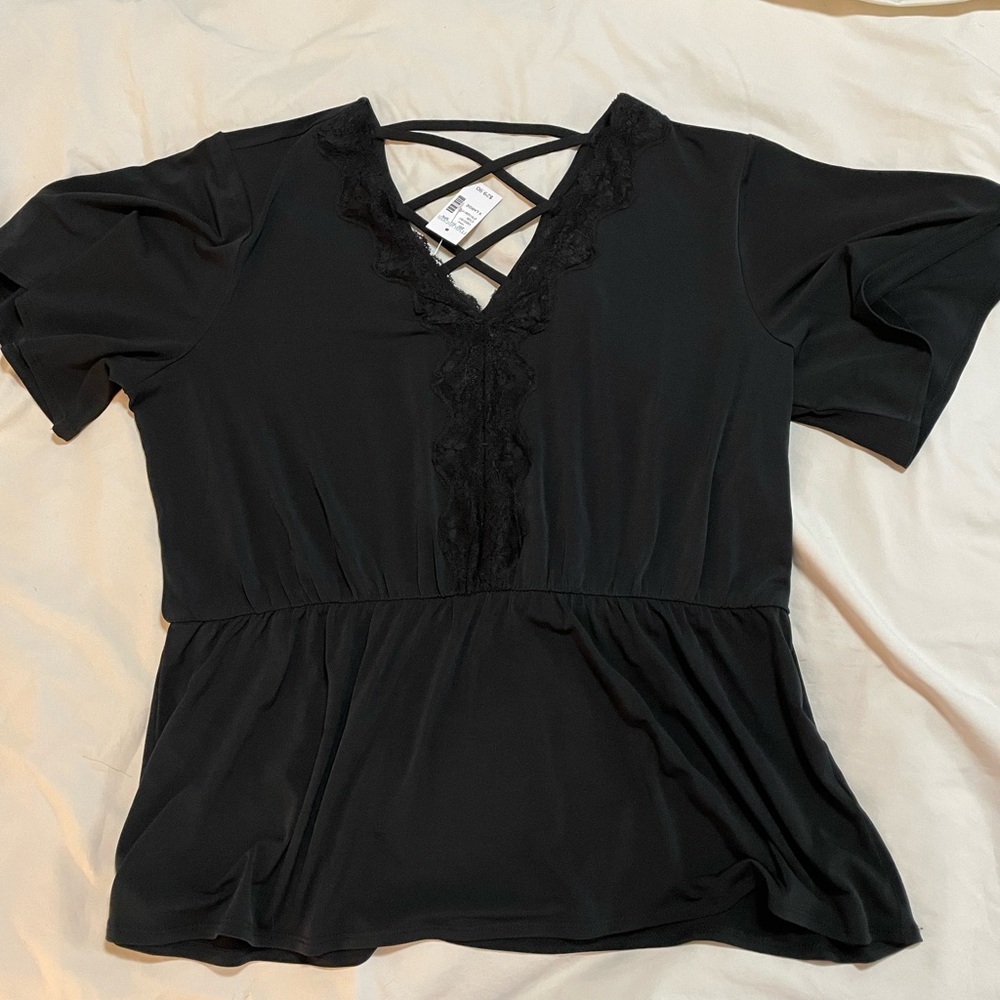 Maurices short sleeve black blouse with back cut out detail size XL New with tag